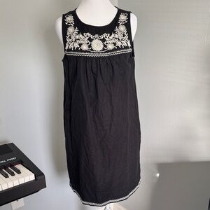 J. Crew black and cream embroidered linen dress